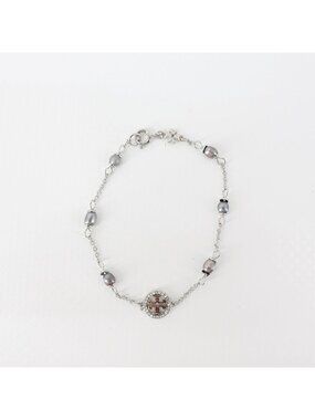 Tory Burch Miller Pave Logo Cultured Pearls Bracelet Silver OS